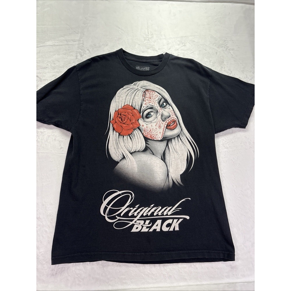 Y2K Original Black Woman's Face Graphic Men's T-Shirt Sz-XL Skate Grunge Tattoo